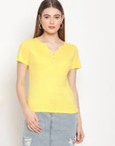 Madame  Yellow V-Neck Button Front Top