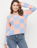 Madame Colourblocked Peach and Powder Blue Sweater