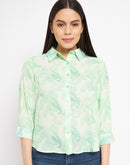 Madame  Green High Low Printed Shirt