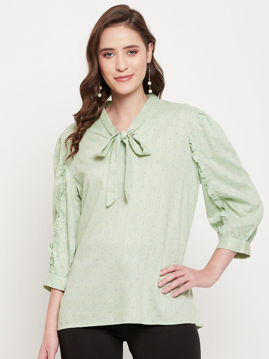Madame  Green Tie Knot Neck Top