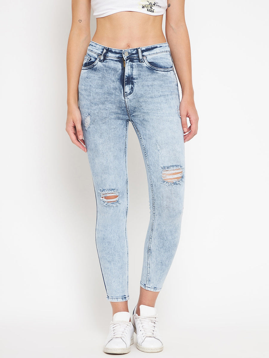 Madame Ice Blue Skinny Fit Ripped Denim, Buy SIZE 34 Denim Online for