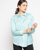 Camla Barcelona Embellished Collar Full Sleeve Green Satin Shirt