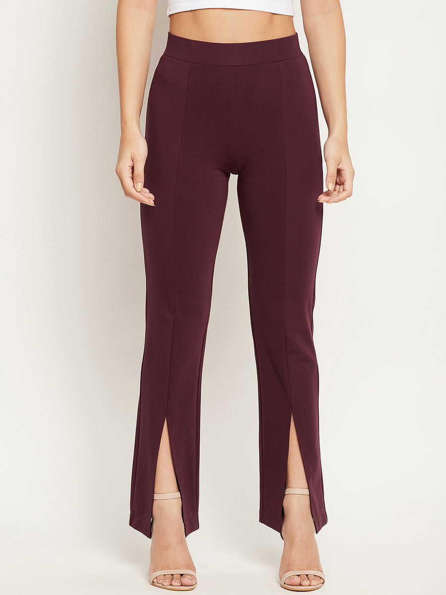 MADAME Purple Solid Jegging with front slit with center cut