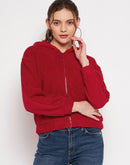 Camla Barcelona Solid Red Hooded Sherpa Sweatshirt