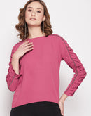 MADAME Pink Embellished Sleeve Regular Top