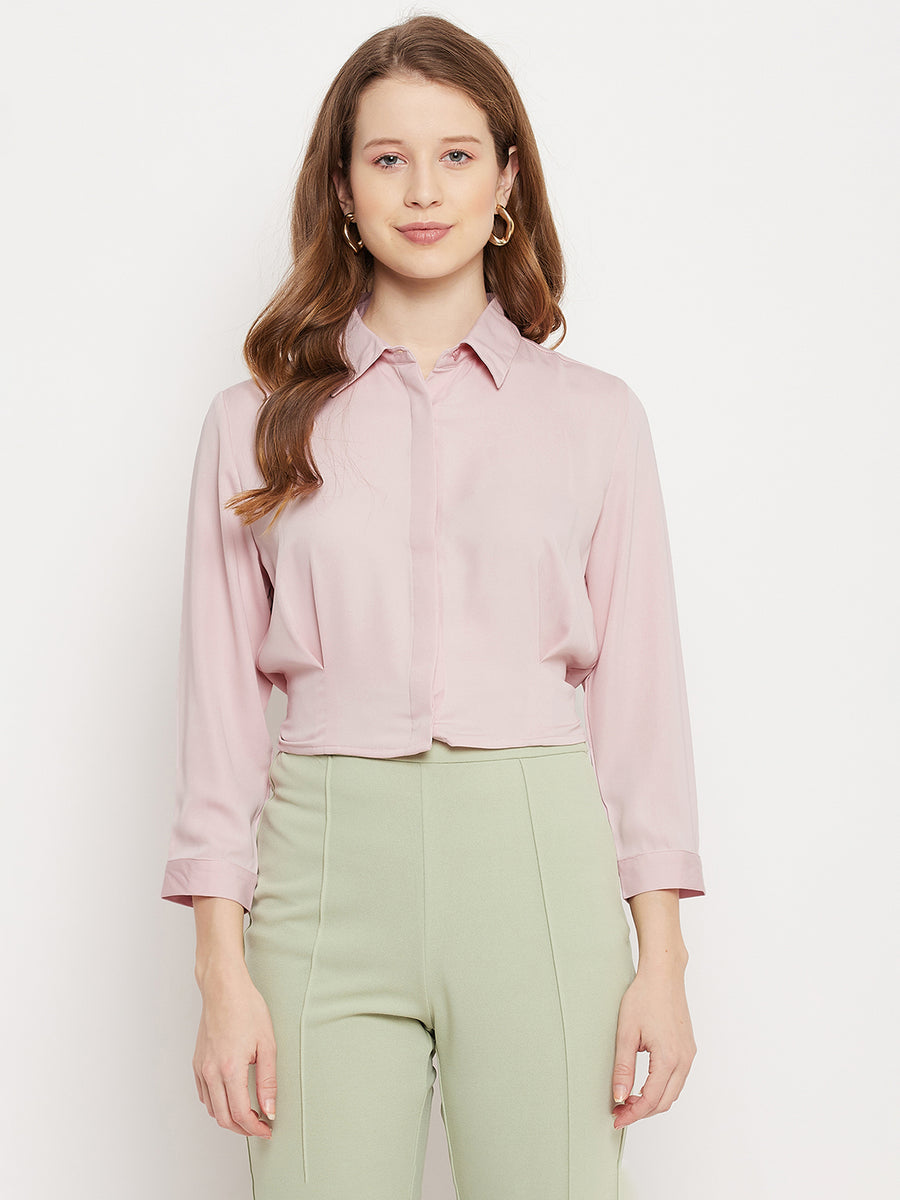 Madame  Dusty Pink Back Knot Crop Shirt