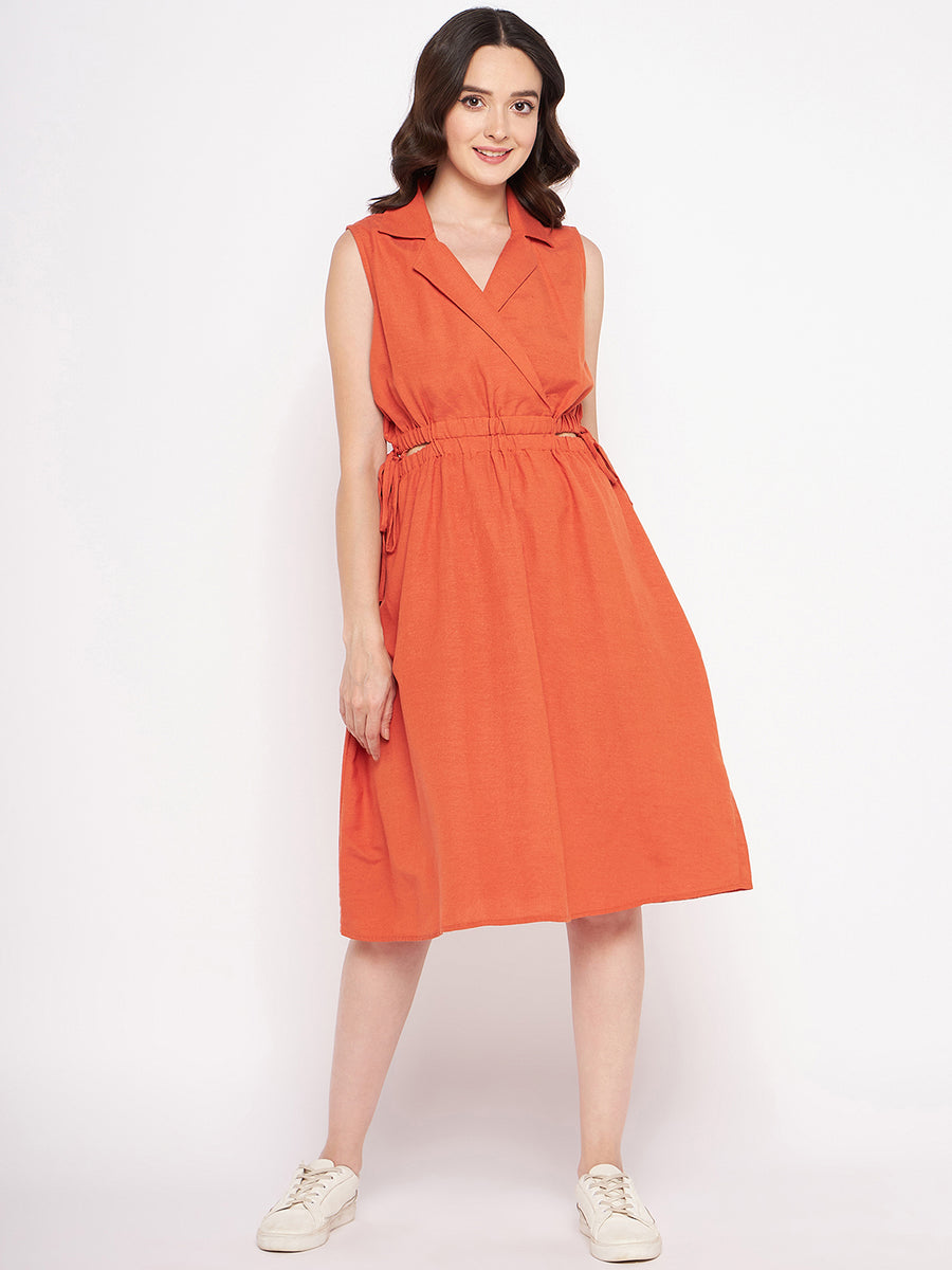 Madame Rust Side Cut Out Solid Linen Dress