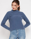 Camla Barcelona Mock Neck Steel Blue Sweater