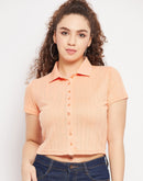 Madame Peach Shirt Collared Crop Top