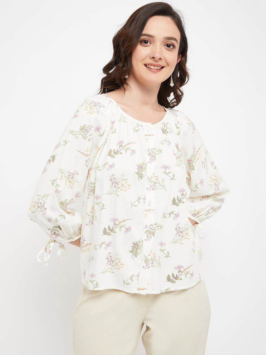 Madame Off White Floral Linen Top