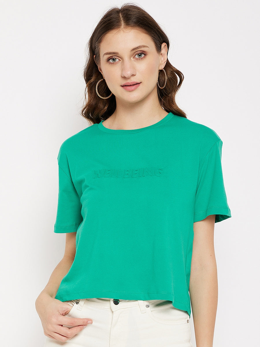 MADAME Crew Neck Zen Green Printed T-shirt
