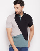 Camla Black Polo Collar Colourblocked Tshirt