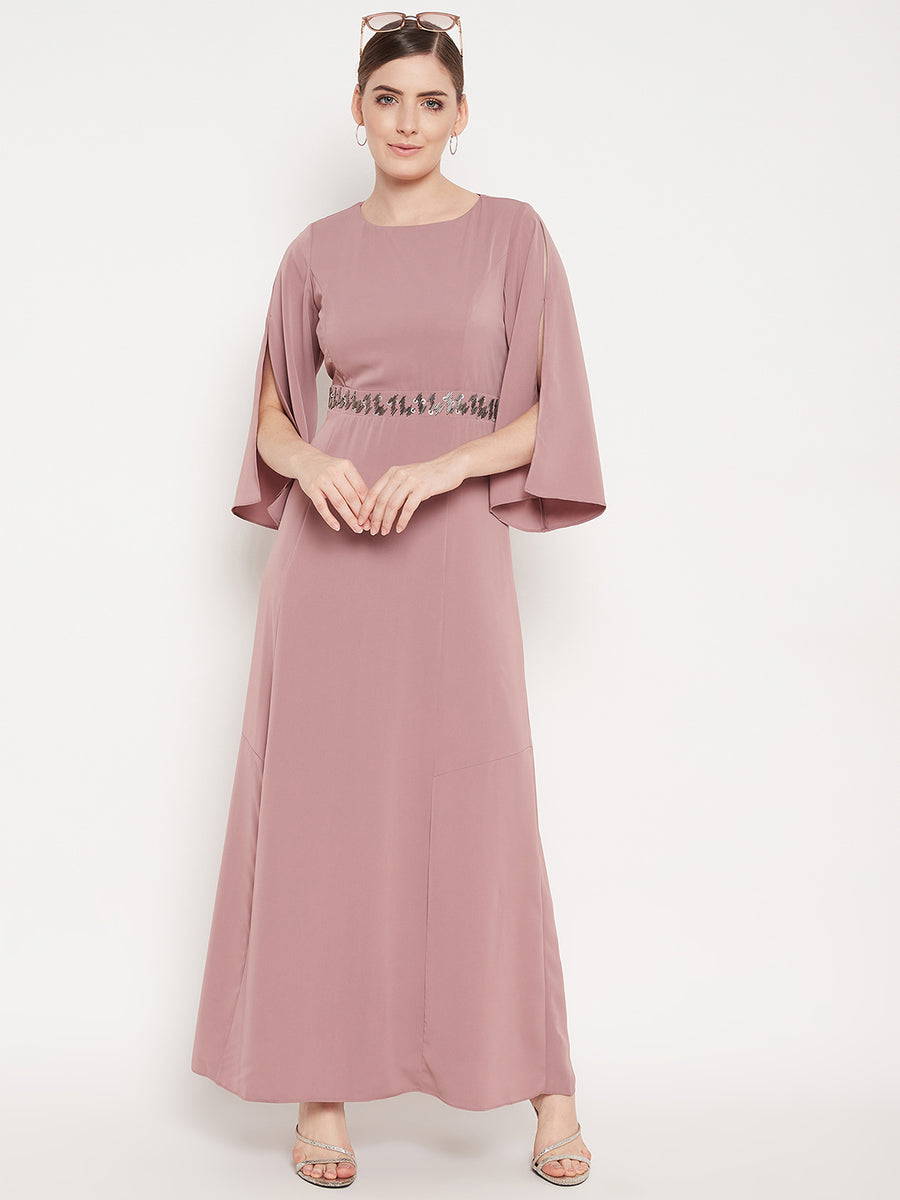 MADAME Slit Sleeves Embellished A-Line Ankle Length Dress
