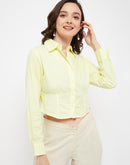 Madame Lemon Smocked Asymmetrical Crop  Shirt