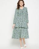 Camla Barcelona Floral Print Mint Green Tiered Dress