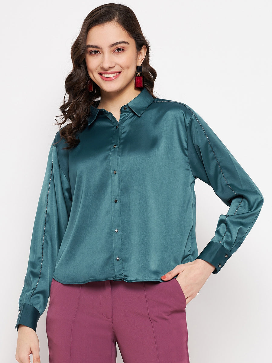 Madame Aqua Satin Shirt | Buy Color Aqua Shirt Online For | Glamly