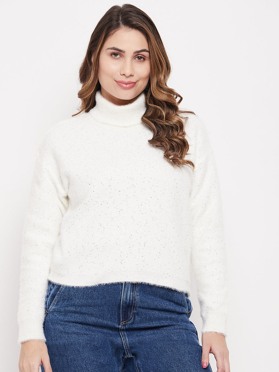 Madame Embellished Off White Turtleneck Sweater, Buy SIZE S Sweater Online  for