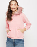 Madame Faux Fur Hood Pink Sweatshirt
