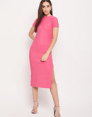 Madame Solid Pink Knit Slit Dress