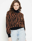 Camla Barcelona Animal Print Turtle Neck Ribbed Pullover For Women