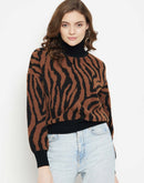 Camla Barcelona Animal Print Turtle Neck Ribbed Pullover for Women