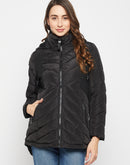 Madame Hooded Black Quilted Long Jacket
