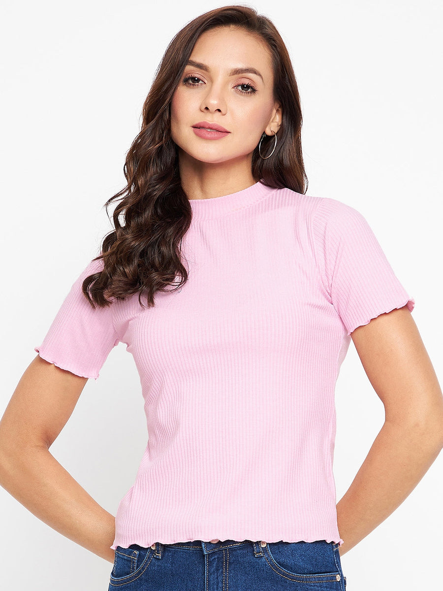 Madame  Pink Solid Lettuce Edge Top