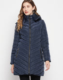 Madame Navy Blue Quilted Long Jacket