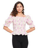 MADAME Gathered Puff Sleeve Floral Top