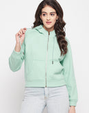 Madame Solid Mint Green Hooded Sweatshirt