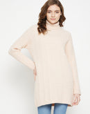 Camla Barcelona Cable Knit Turtle Neck Peach Dress For Women