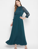 Madame Shimmery Teal Blue Maxi Dress