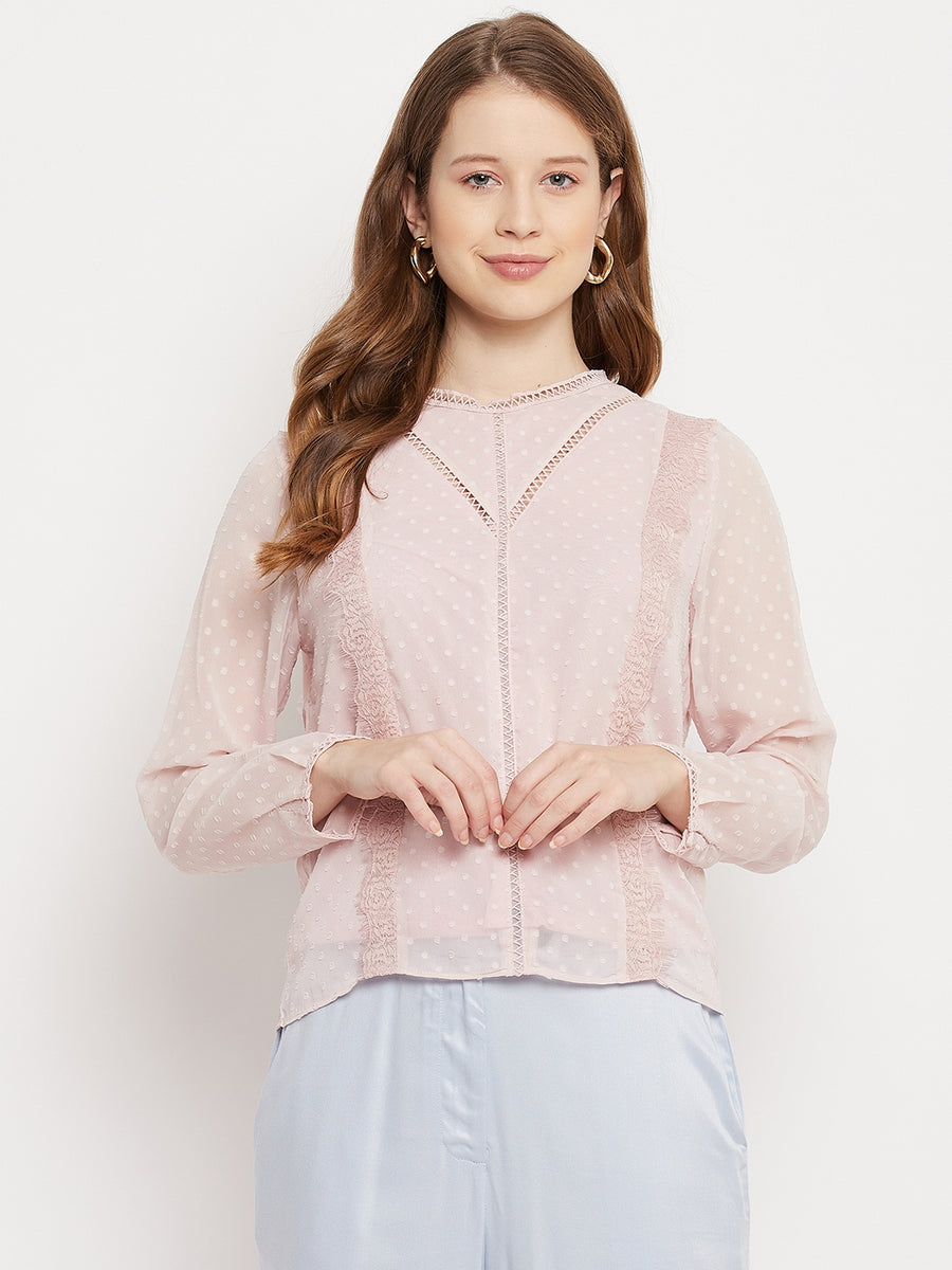 Madame  Pink Laced Full Sleeve Top