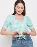 Madame Square Neck Mint Blue Knotted Crop Top