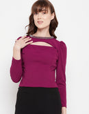Madame Puff Sleeve Embellished Chest Cut-out Top