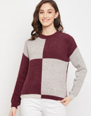 Madame Feather Knit Colourblocked Wine Sweater
