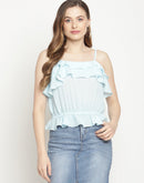 Camla Barcelona Strappy Sky Blue Ruffle Camisole Top