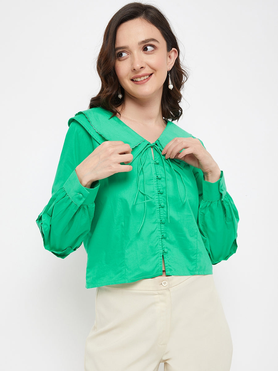 Madame Green Knot Peter Pan  Collar Shirt