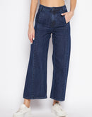 Madame Blue Wide Leg High Rise Jeans with Stitch Detailing