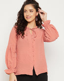 Madame  Peach Self Design Smart Top with Elastic at Sleeves Bottom