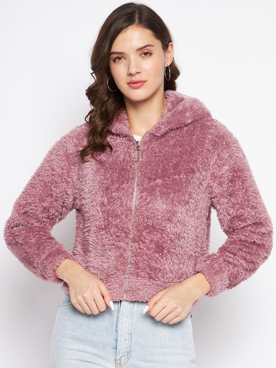 MADAME Fur Sweatshirt with Collared Neckline and Zipper