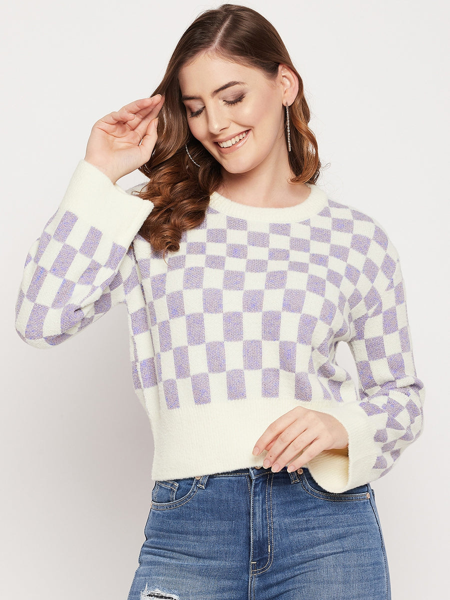 MADAME Checkered Short Sweater for Women