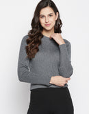 MADAME Grey High Neck Solid Sweater
