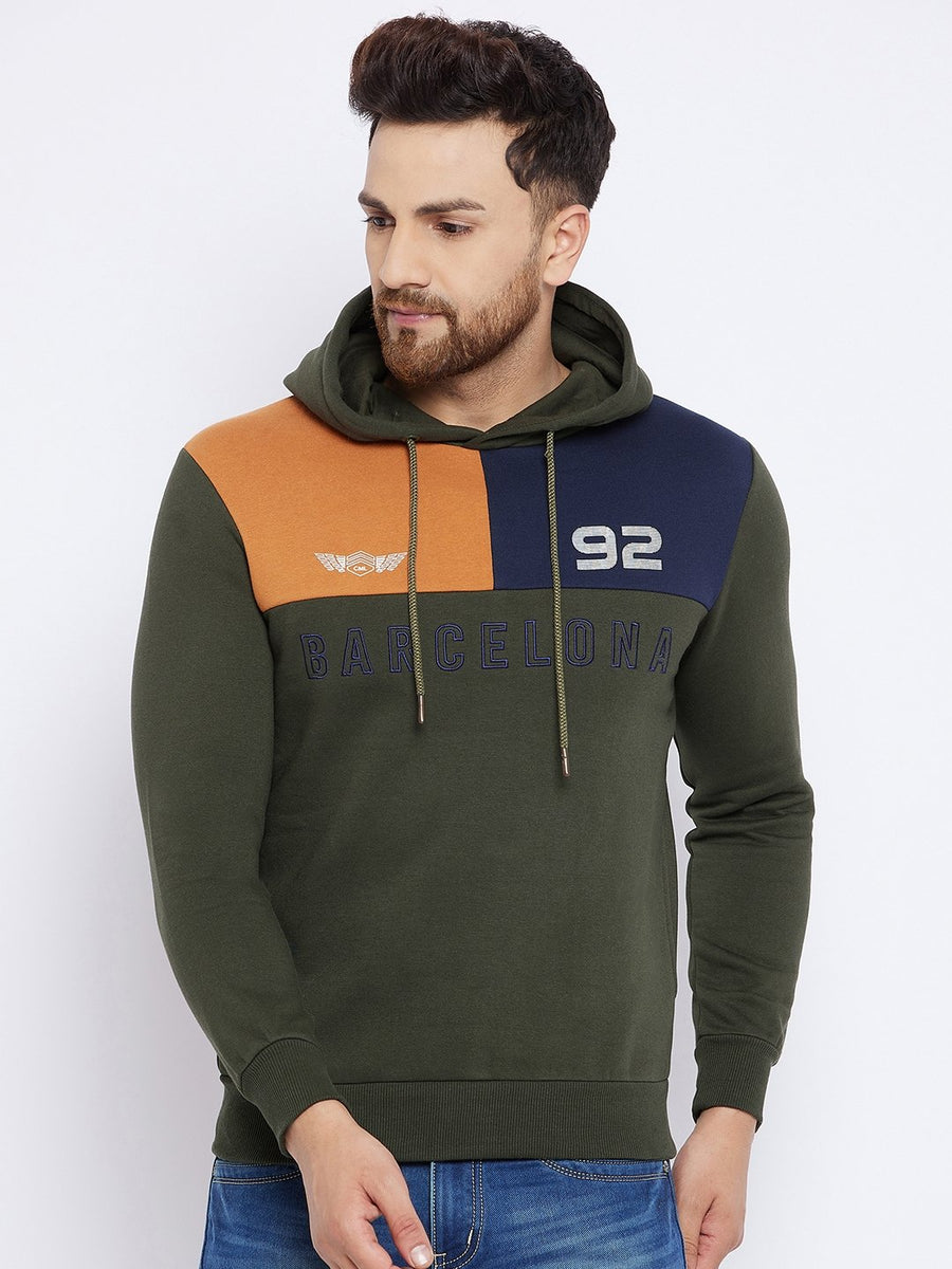 Camla Men Olive Hooded Sweatshirt