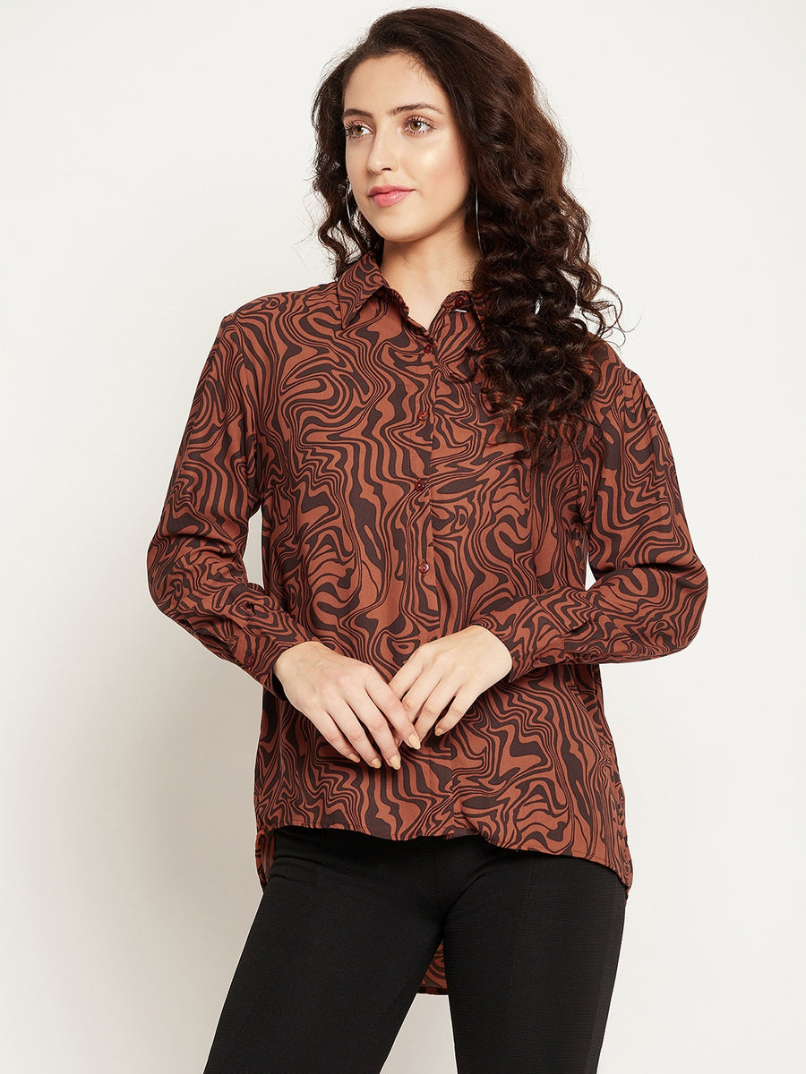 MADAME Marble Printed Chocolate Shirt for Women