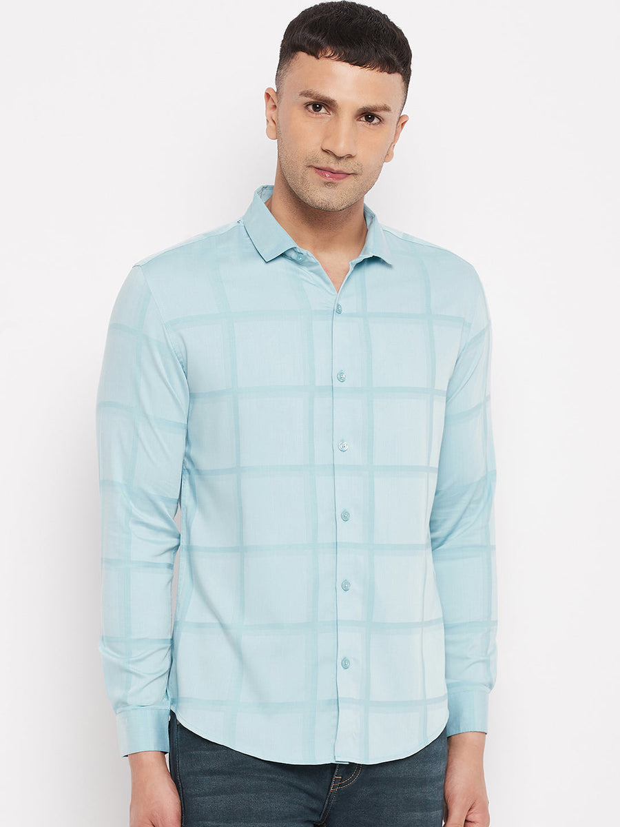 Camla Men Ice Blue Check Shirt