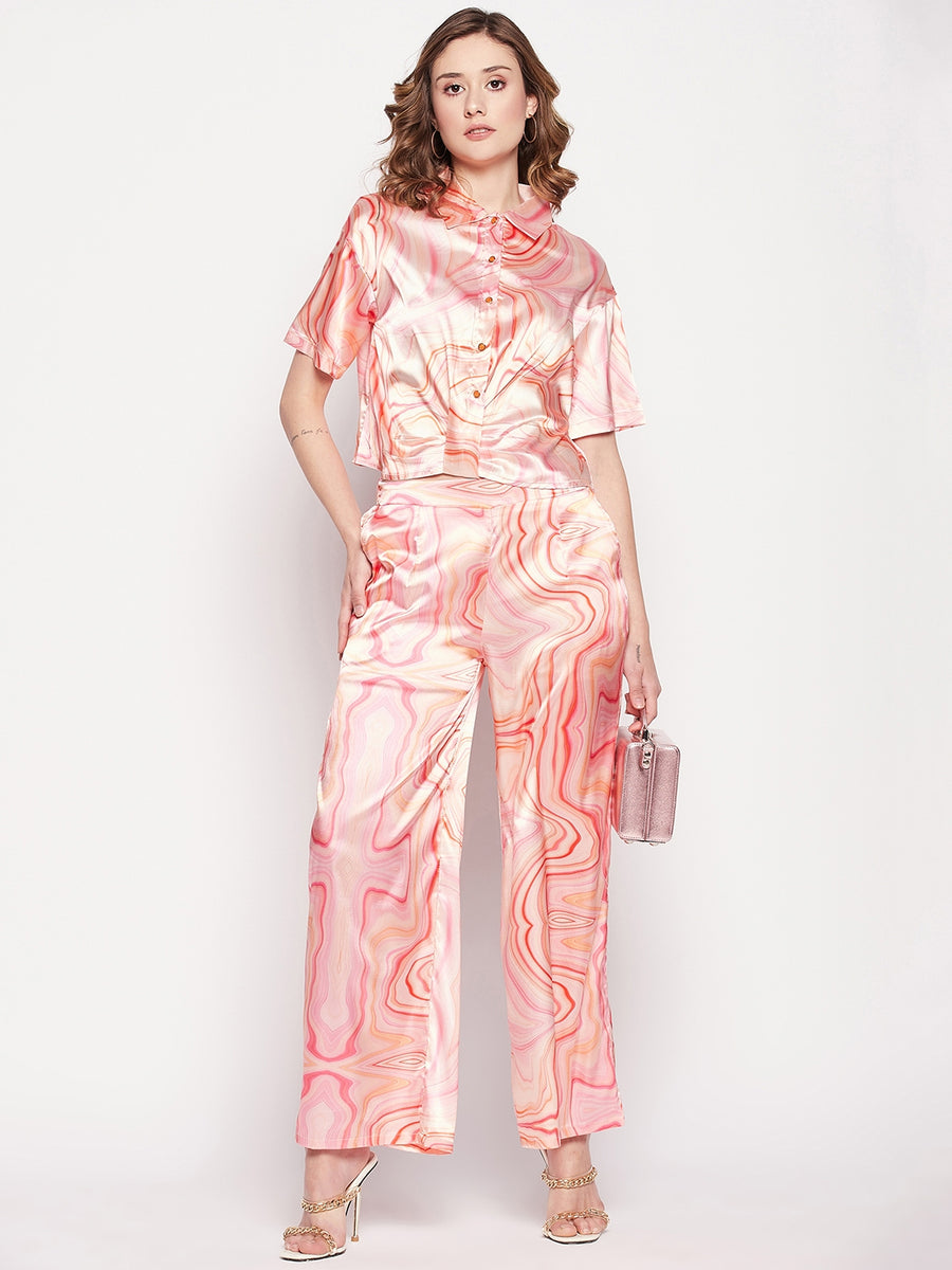 Camla Barcelona Peach Marble Printed Co-ord Set