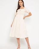 Camla Barcelona Women Beige Solid Fit & Flare Dress