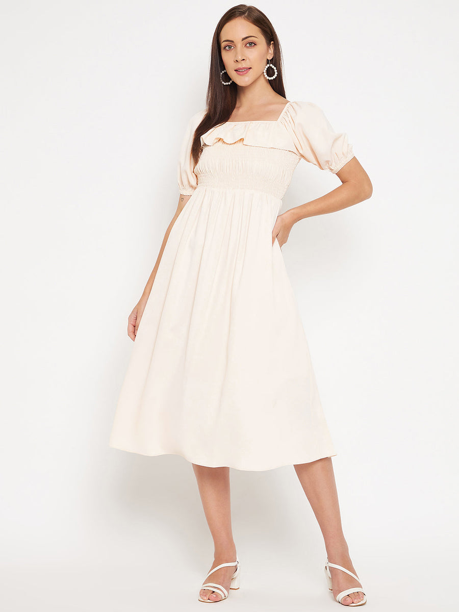 Camla Women Beige Solid Fit & Flare Dress