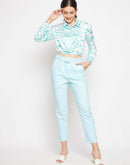 Camla Aqua Satin Shirt For Women